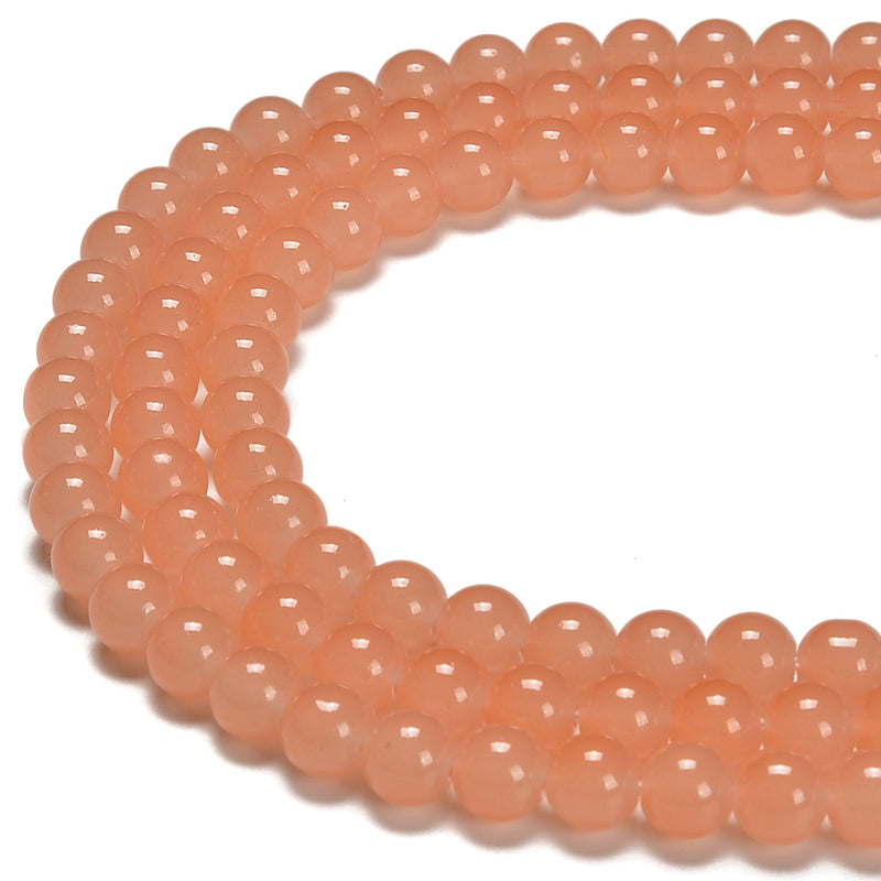 Orange Peach Crystal Glass Smooth Round Beads Size 6mm 8mm 10mm 15.5" Strand