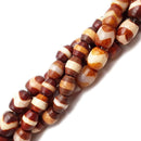Red Antique Tibetan Dzi Agate Barrel Drum Beads 8x9mm 9x12mm 15.5" Strand