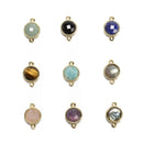Gemstone Faceted Round Gold Edge Connector Pendant Charm Size 12x12mm