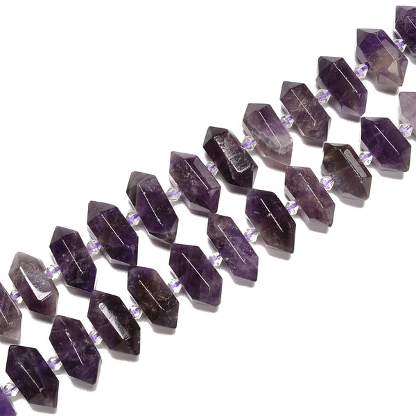 Amethyst Graduated Center Drill Faceted Points Beads Size 13-25mm 15.5'' Strand
