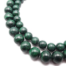 Natural Malachite Smooth Round Beads 12mm 14mm 15.5" Strand