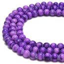 Purple Striped Glass Smooth Round Beads Size 6mm 8mm 10mm 15.5" Strand