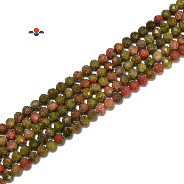 Natural Unakite Faceted Round Beads Size 2mm 3mm 4mm 15.5'' Strand