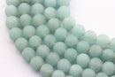 large hole aqua color quartz matte round beads