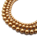 Gold Shell Pearl Matte Round Beads 6mm 8mm 10mm 15.5" Strand