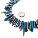 Metallic Blue Green AB Electroplated Quartz Top Drilled Beads 15.5" Strand
