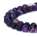 purple Striped agate matte round beads