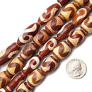 Red Antique Tibetan Dzi Agate Barrel Drum Beads 15x22mm 15x39mm 15.5" Strand