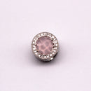 silver micro pave pink synthetic zircon flat wheel charm