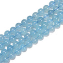 High Quality Natural Aquamarine Smooth Round Beads Size 5mm 6mm 8mm 15.5'' Strd