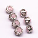 silver micro pave pink synthetic zircon flat wheel charm