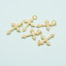 925 Sterling Silver Gold Plated Cross Charm Pendant Size 12x20mm 3 Pcs Per Bag