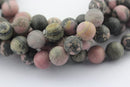 large hole rhodonite matte round beads