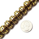 Vintage Acrylic Antique Etched Gold Rondelle Discs Beads 13x18mm 15.5" Strand