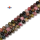 High Grade Multi Tourmaline Smooth Round Beads Size 6mm 8mm 10mm 15.5'' Strand