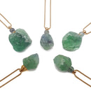 Green Fluorite Essential Oil Necklace Rough Nugget Perfume Bottle & Gold Chain