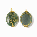 Green Aventurine Tree Pendant Silver Gold Wire Wrap Oval 30x40mm Sold per Piece