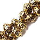 Vintage Acrylic Antique Etched Gold Oval Round Beads 18x20mm 15.5" Strand