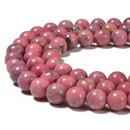 Grade A Natural Australia Rhodonite Smooth Round Beads 5mm to 10mm 15.5'' Strd