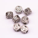silver plated micro pave zircon flat wheel charm