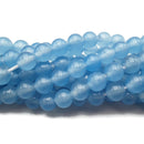 2.0mm Hole Light Blue Dyed Jade Smooth Round Beads 8mm 10mm 15.5" Strand