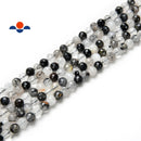black tourmalinated quartz faceted round beads