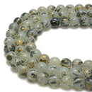 2.0mm Large Hole Black & Gold Splash Printed Glass Smooth Round Beads 14mm 15.5"Strand