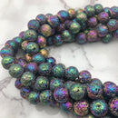 rainbow coated lava rock stone beads