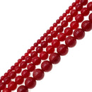 red bamboo coral smooth round beads