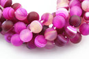 large hole fuchsia Striped agate matte round beads