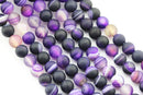 large hole purple Striped agate matte round beads