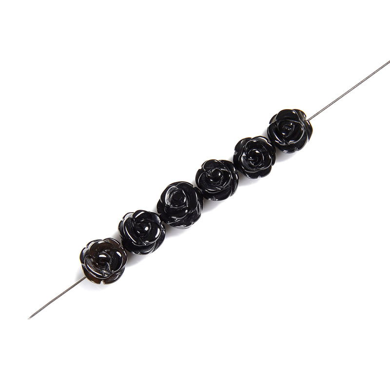Black Onyx Carved Rose Flower Beads Size 10mm Sold 6PCS Per Bag