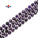 Natural Amethyst Prism Cut Double Point Faceted Round Beads 8mm 15.5'' Strand