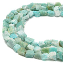 Green Amazonite Rough Nugget Chunks Side Drill Beads Approx 9x10mm 15.5"Strand