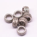 silver plated micro pave zircon flat wheel charm