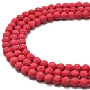 2.0mm Large Hole Bright Red Lava Rock Stone Smooth Round Size 6mm - 10mm 15.5'' Strand