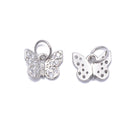925 Sterling Silver Butterfly Charm with Cubic Zirconia Size 7x9mm 3 PCS Per Bag