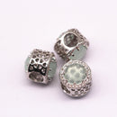 silver micro pave zircon light green synthetic zircon flat wheel charm