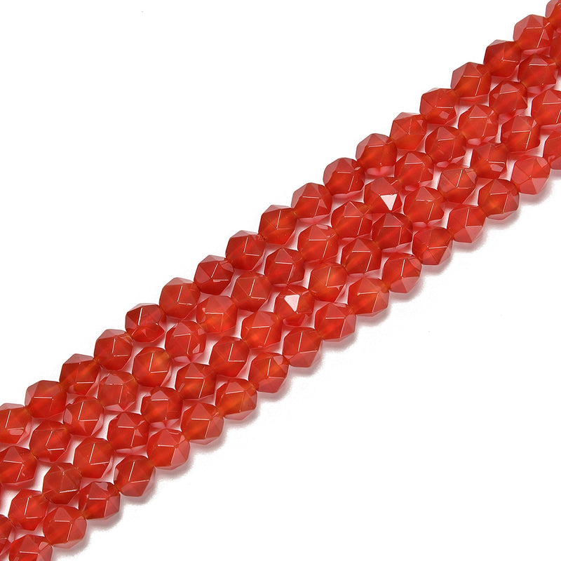 Carnelian Faceted Start Cut Beads Size 8mm 15.5'' Strand
