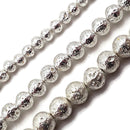 Bright Silver Electroplated Lava Rock Stone Beads Size 6mm 8mm 10mm 15.5" Strand