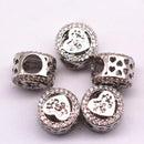 silver plated micro pave zircon flat wheel charm