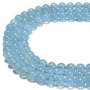 High Quality Natural Aquamarine Smooth Round Beads Size 5mm 6mm 8mm 15.5'' Strd