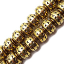 Vintage Acrylic Antique Etched Gold Rondelle Discs Beads 13x18mm 15.5" Strand