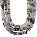 Black Tourmalinated Quartz Smooth Flat Rectangle Tube Beads 12x18mm 15.5" Strand