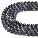 Dark Blue Rutilated Quartz Smooth Round Beads Size 6mm 8mm 10mm 15.5'' Strand