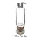 crystal infused healing glass water bottle with gemstone chips tall