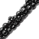 black tourmaline faceted round beads