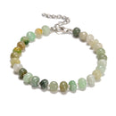 Green Jade Rondelle Wheel Beaded Bracelet Silver Plated Clasp 5x7mm 7.5" Length