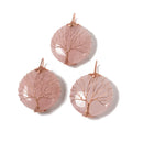 Rose Quartz Tree Pendant Silver Rose Gold Wire Wrap Round 35mm Sold per Piece