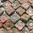 unakite hand carved square beads